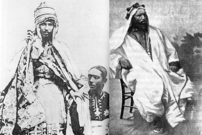 Emperor Yohannes IV (left) with his son and heir, Ras Araya Selassie Johannes, and General Ras Alula Engida (right). Historians credit the emperor and his general--both of whom were Tigrayans--with defending Ethiopian territory and Eritrea from Italian occupation.